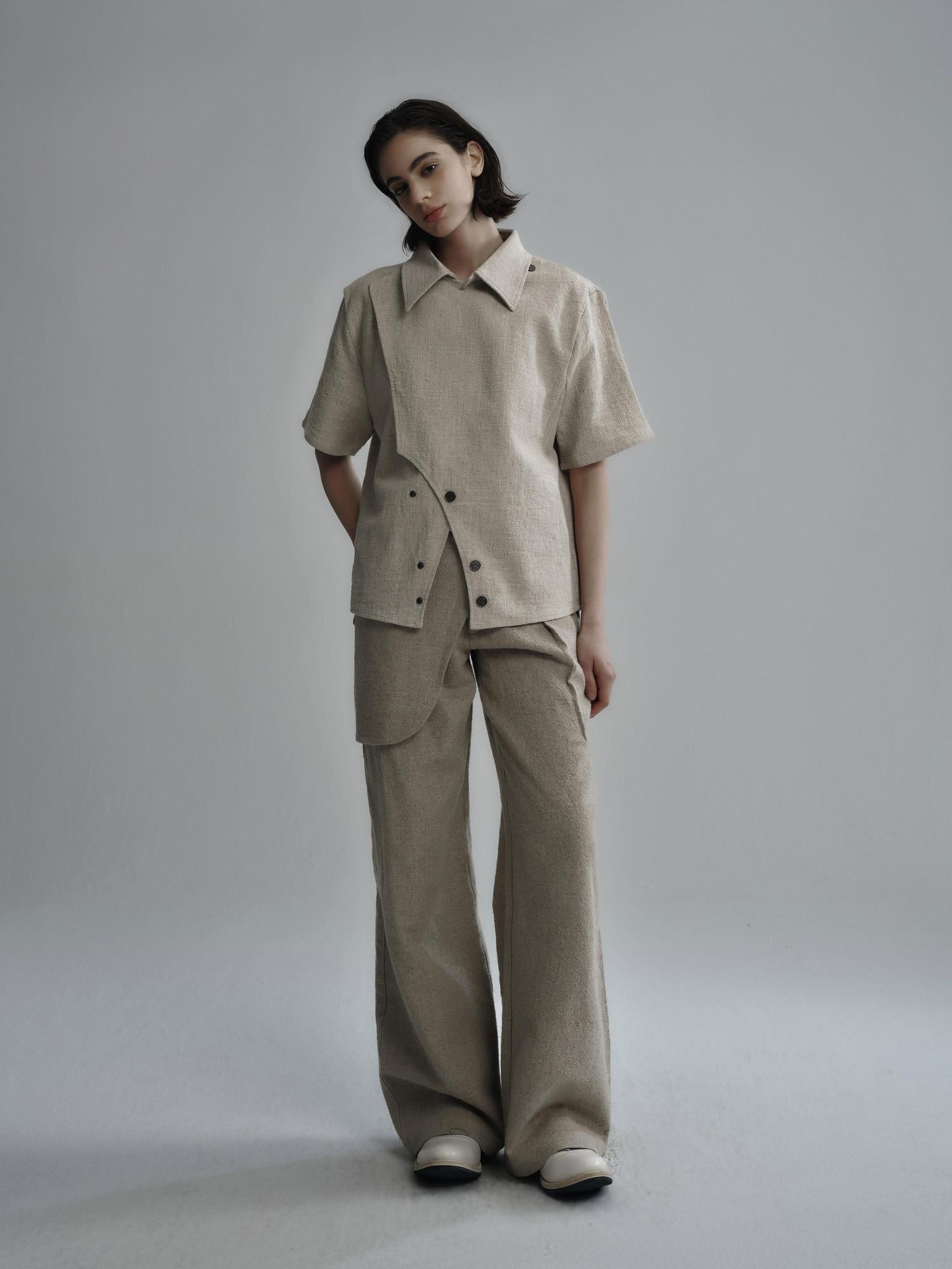 Hypeyourself Breathable Linen Cotton Blend Loose Fit Short Sleeve Open Front Unisex Shirts