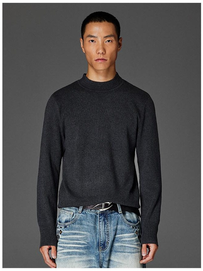 CATSSTAC Soft Loose Mock Neck Warm Casual Unisex Knit Black Gray Sweaters