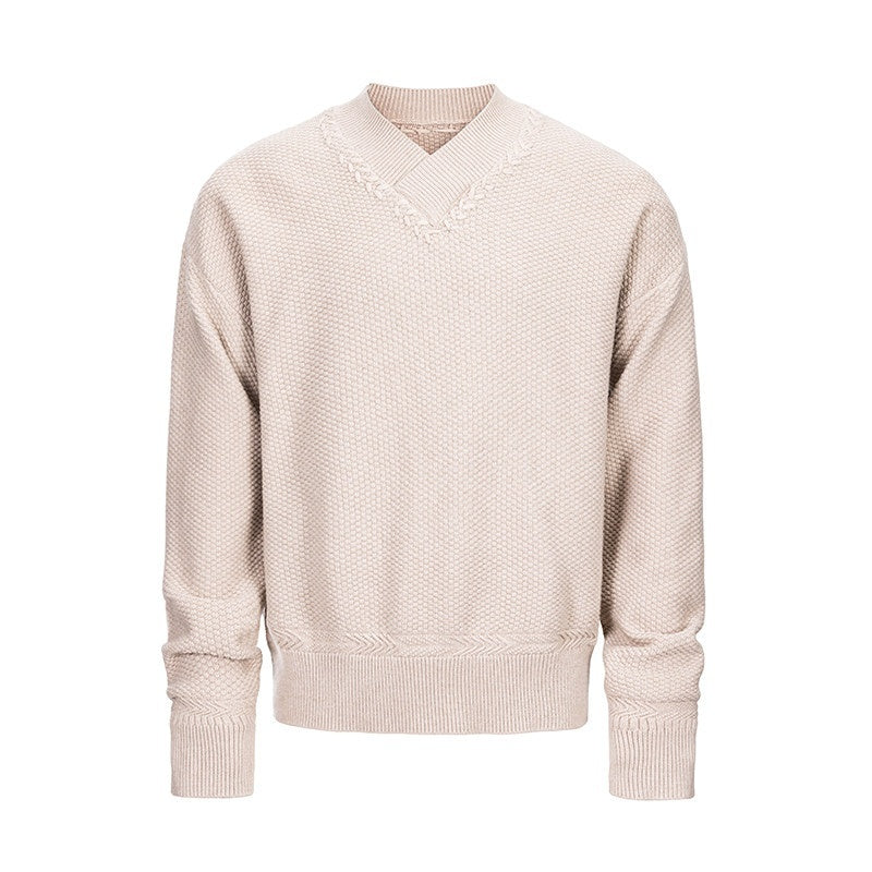 CATSSTAC Warm 3D Wheat Ear V-neck Pullover Casual Unisex Home Commuter Knitwear Sweaters