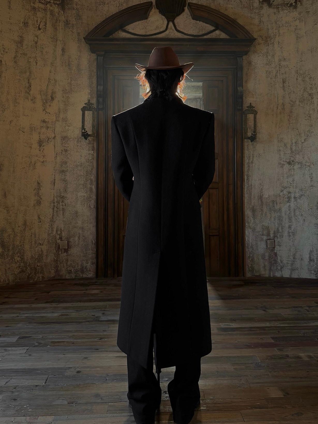 BALITONE Warm Wool Blend Embroidered Button Slim Long Unisex Urban Black Lapel Overcoats