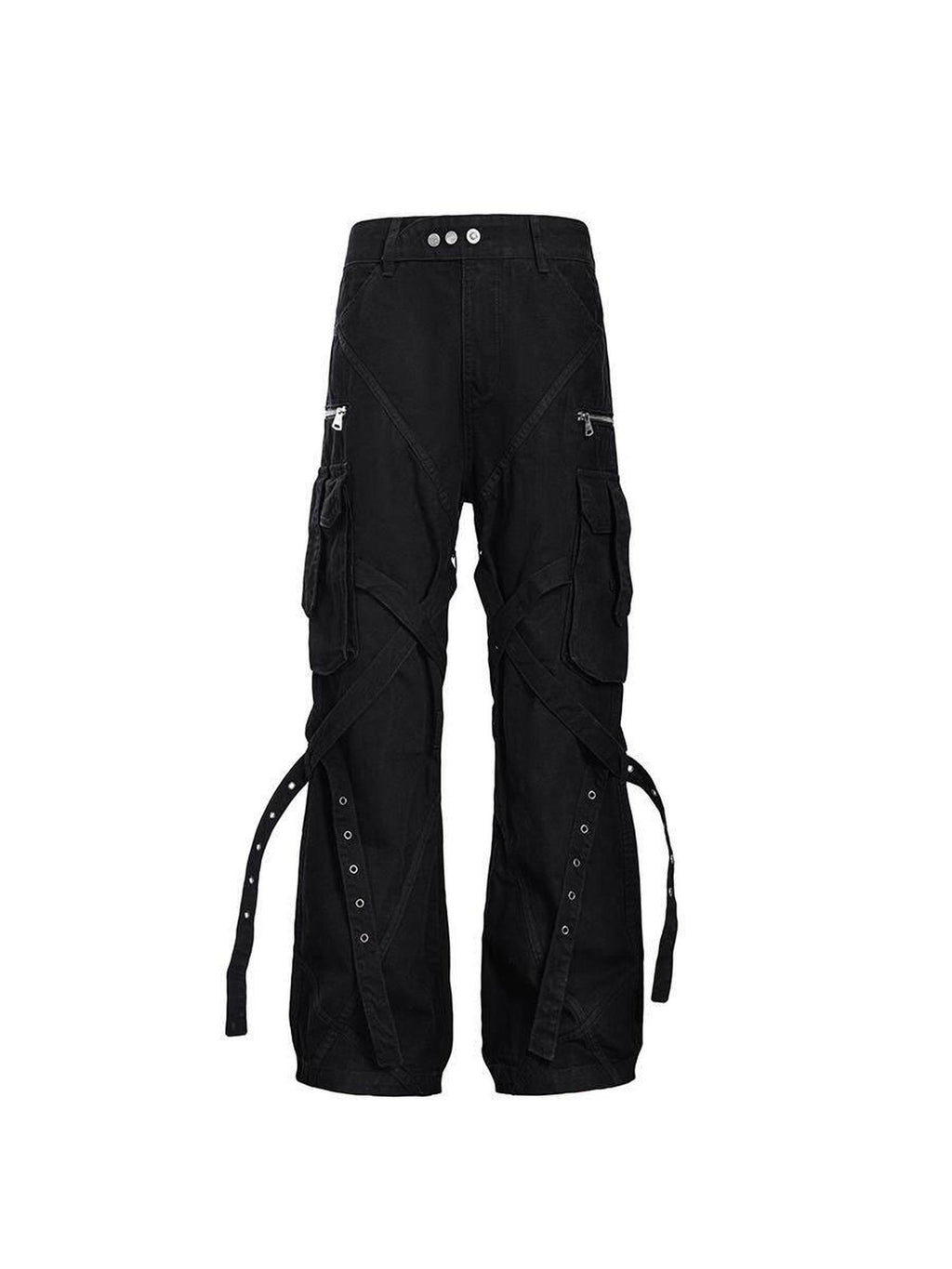 CATSSTAC Tie Detail Button Fly Loose Youth Casual Black Straight Pants