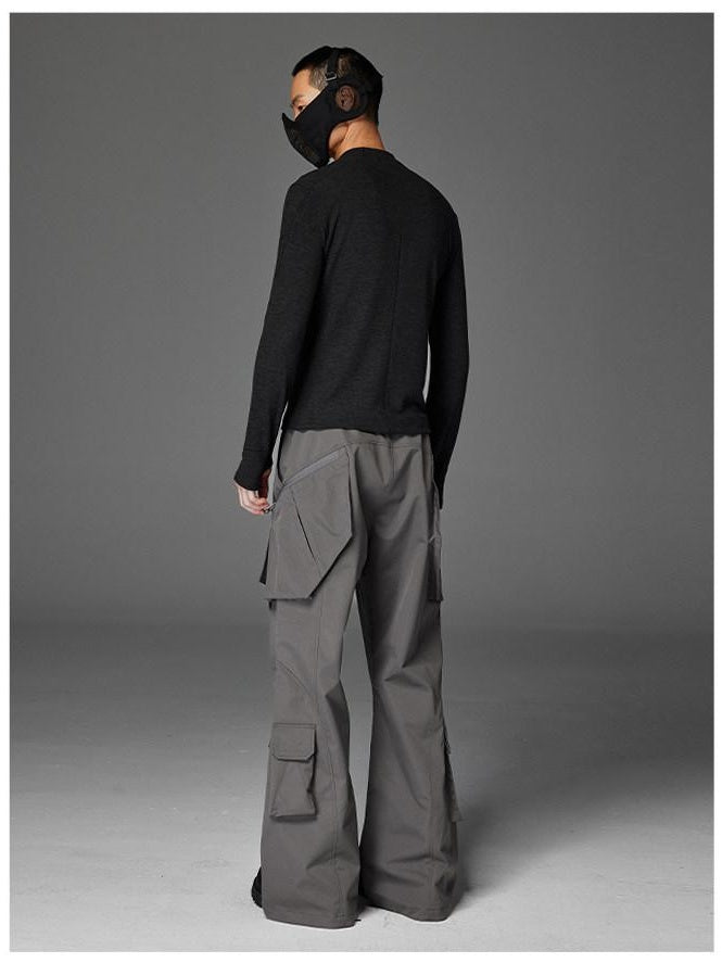 CATSSTAC Comfortable Relaxed Straight Wide Leg Casual Daily Youth Black Gray Shell Pants