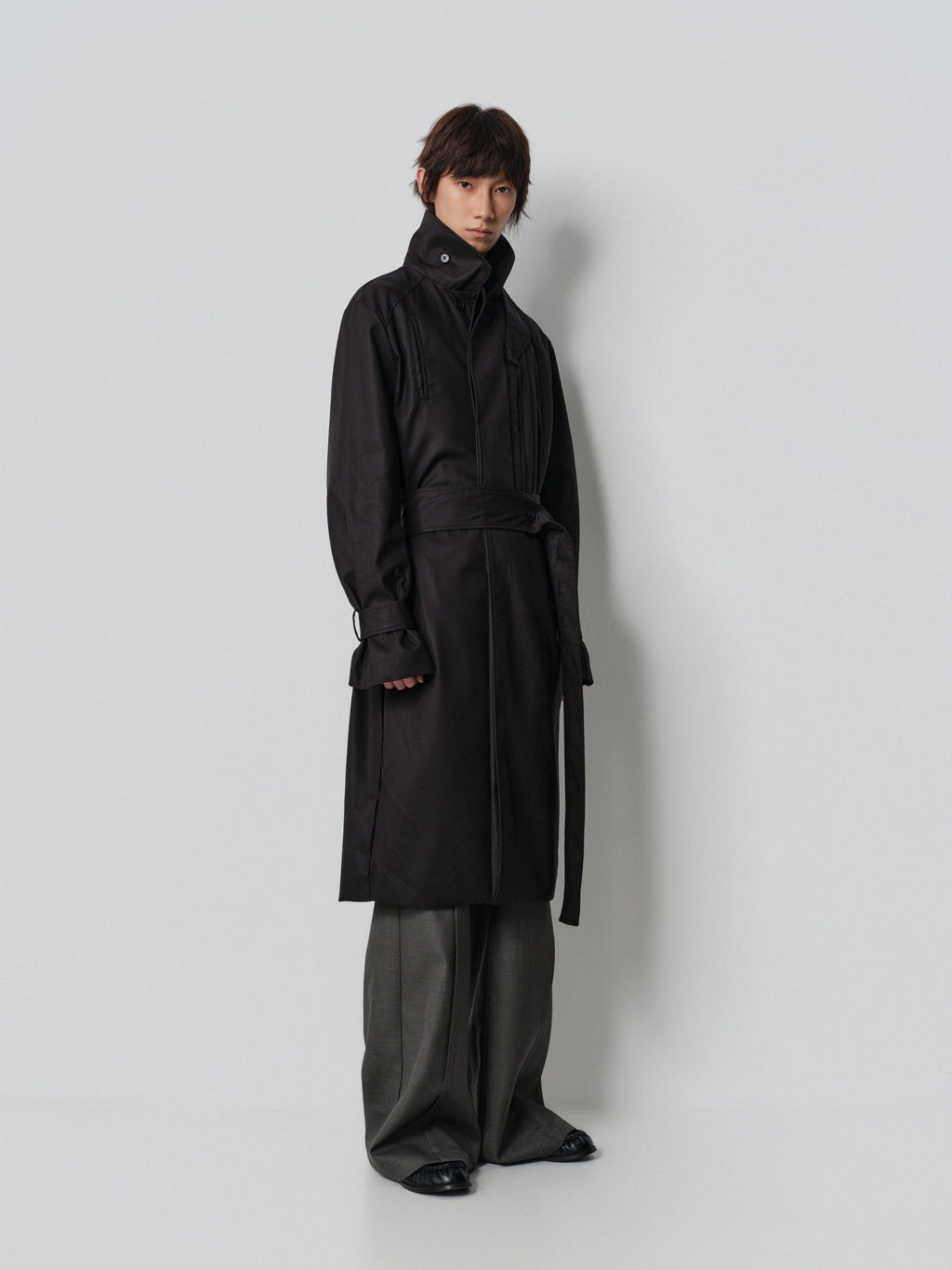 4JUNKS Thin Cotton Blend Stand Collar Single Breasted Cool Unisex Black Long Coats