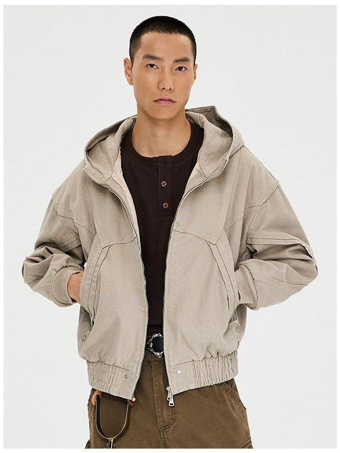 CATSSTAC Pure Cotton Ribbed Hooded Loose Fit Unisex Commute Embroidered Cropped Jackets