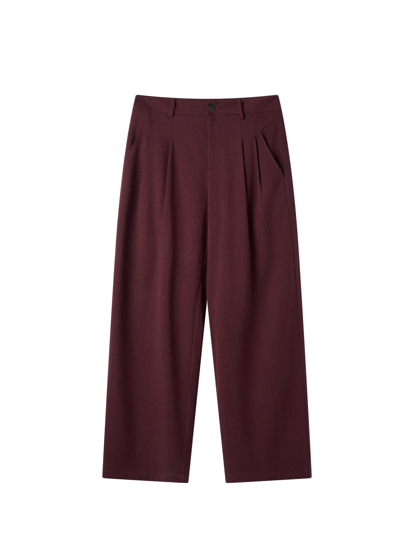 BALITONE_No_Iron_Straight_Cut_Mid_Rise_Dark_Wine_Polyester_Straight-Leg_Casual_Trousers_MISSTT