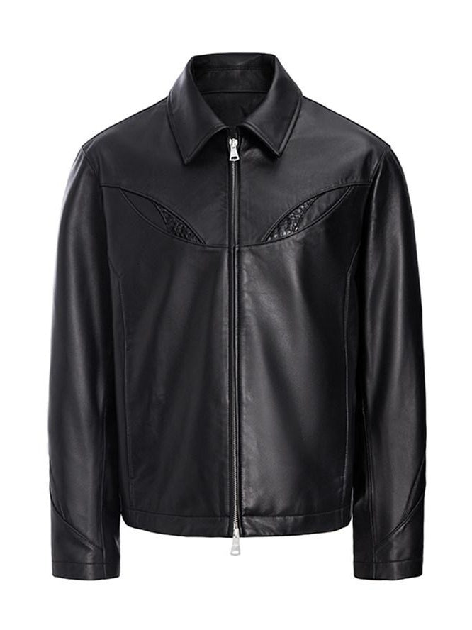 CATSSTAC Genuine Leather Oversized Lapel Collar Youthful Trendy Black Leather Jackets