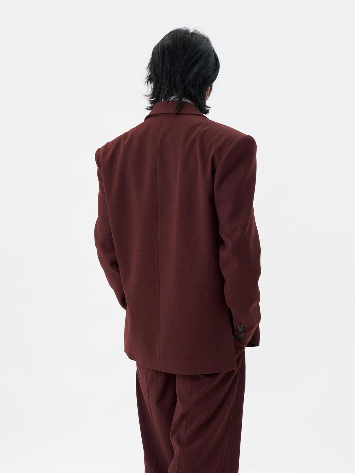 BALITONE Burgundy Black Buttoned Peak Lapel Business Casual Rear Vent Oversized Suits