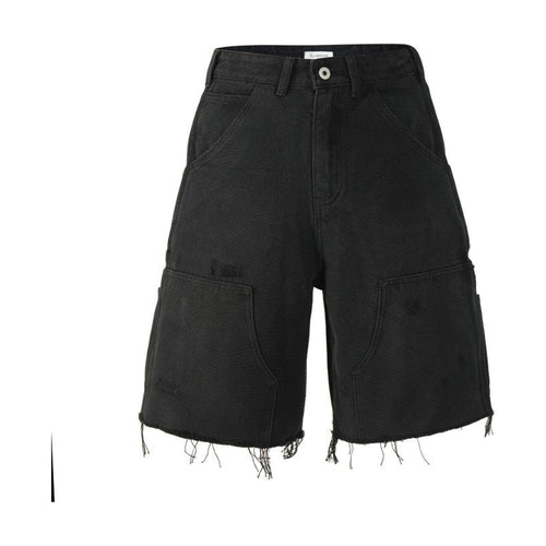 100% Cotton Breathable Loose Cargo Patch Pockets Mid Rise Denim Shorts main image