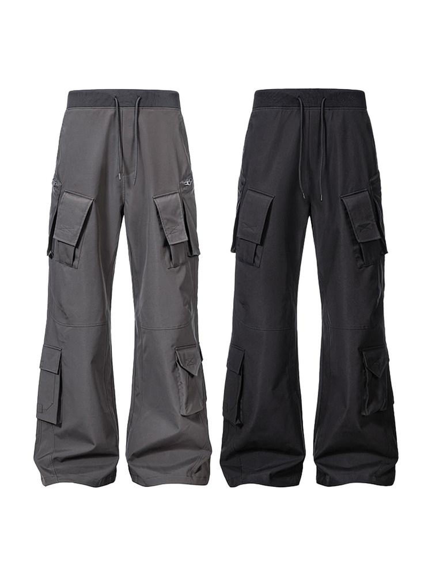 CATSSTAC Comfortable Relaxed Straight Wide Leg Casual Daily Youth Black Gray Shell Pants