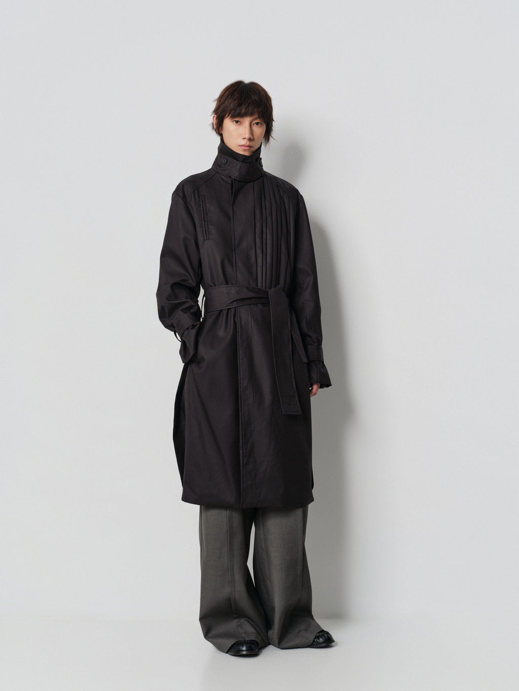 4JUNKS Thin Cotton Blend Stand Collar Single Breasted Cool Unisex Black Long Coats