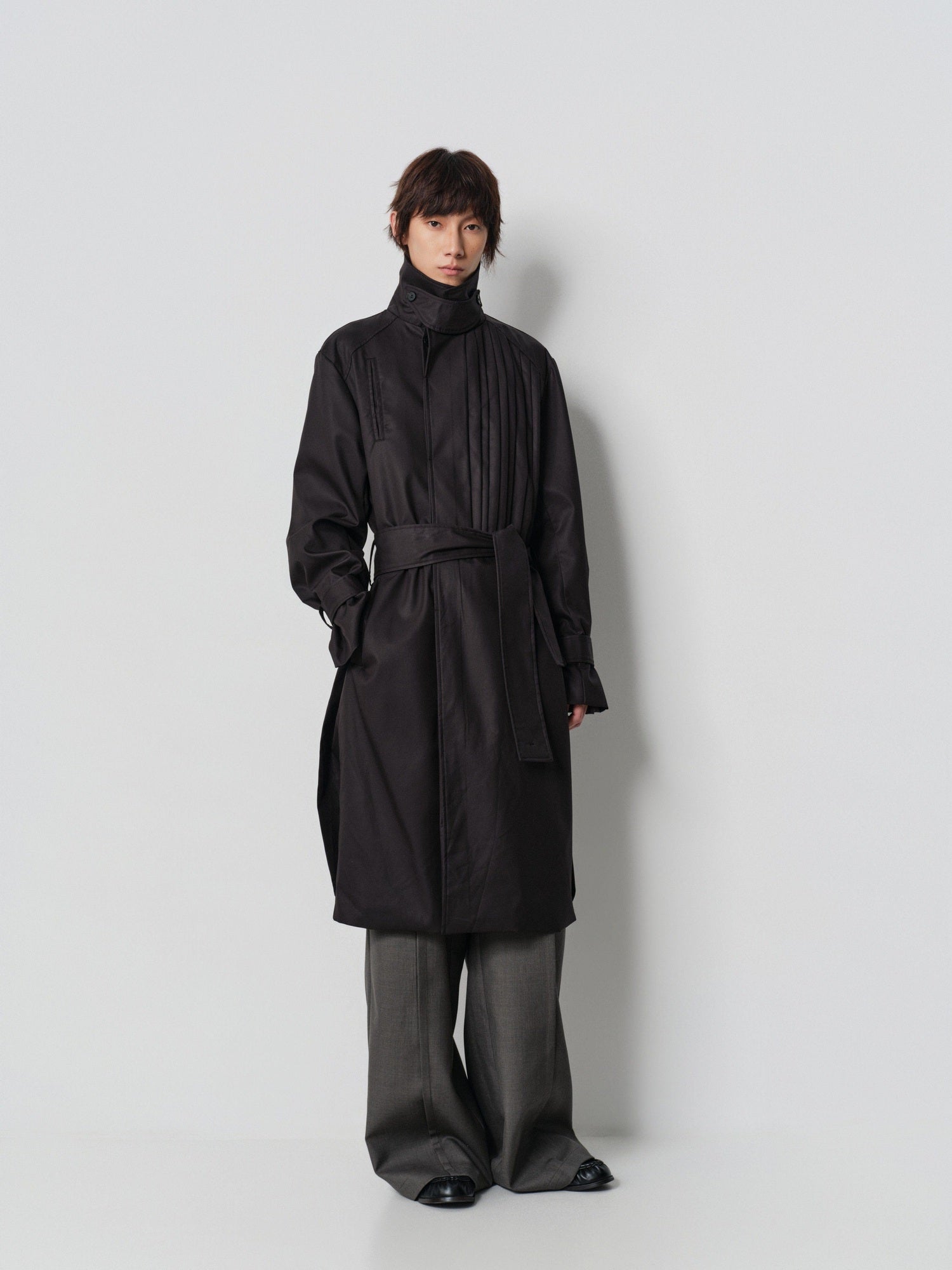 4JUNKS Thin Cotton Blend Stand Collar Single Breasted Cool Unisex Black Long Coats