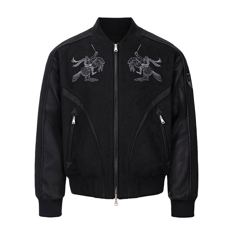 CATSSTAC Embroidered Loose Fit Casual Unisex Everyday Zipper Round Neck Jackets
