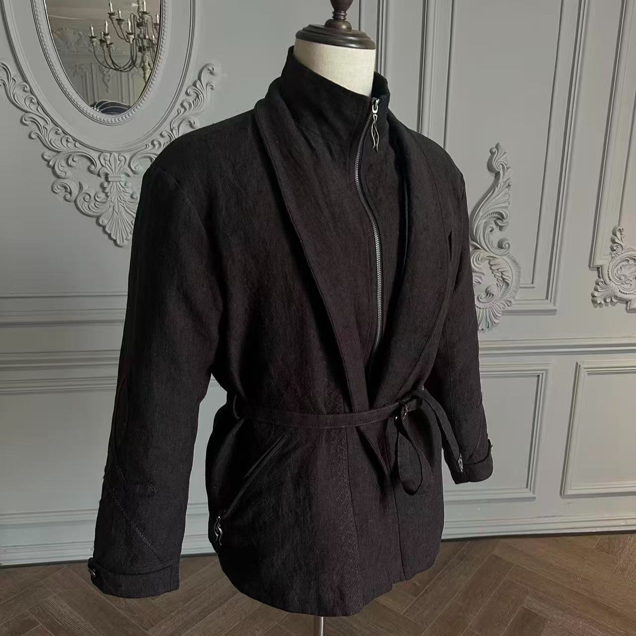 Hypeyourself_Warm_90_Percent_White_Goose_Down_Faux_Two_Piece_Unisex_Zip_Black_Trench_Coats_MISSTT
