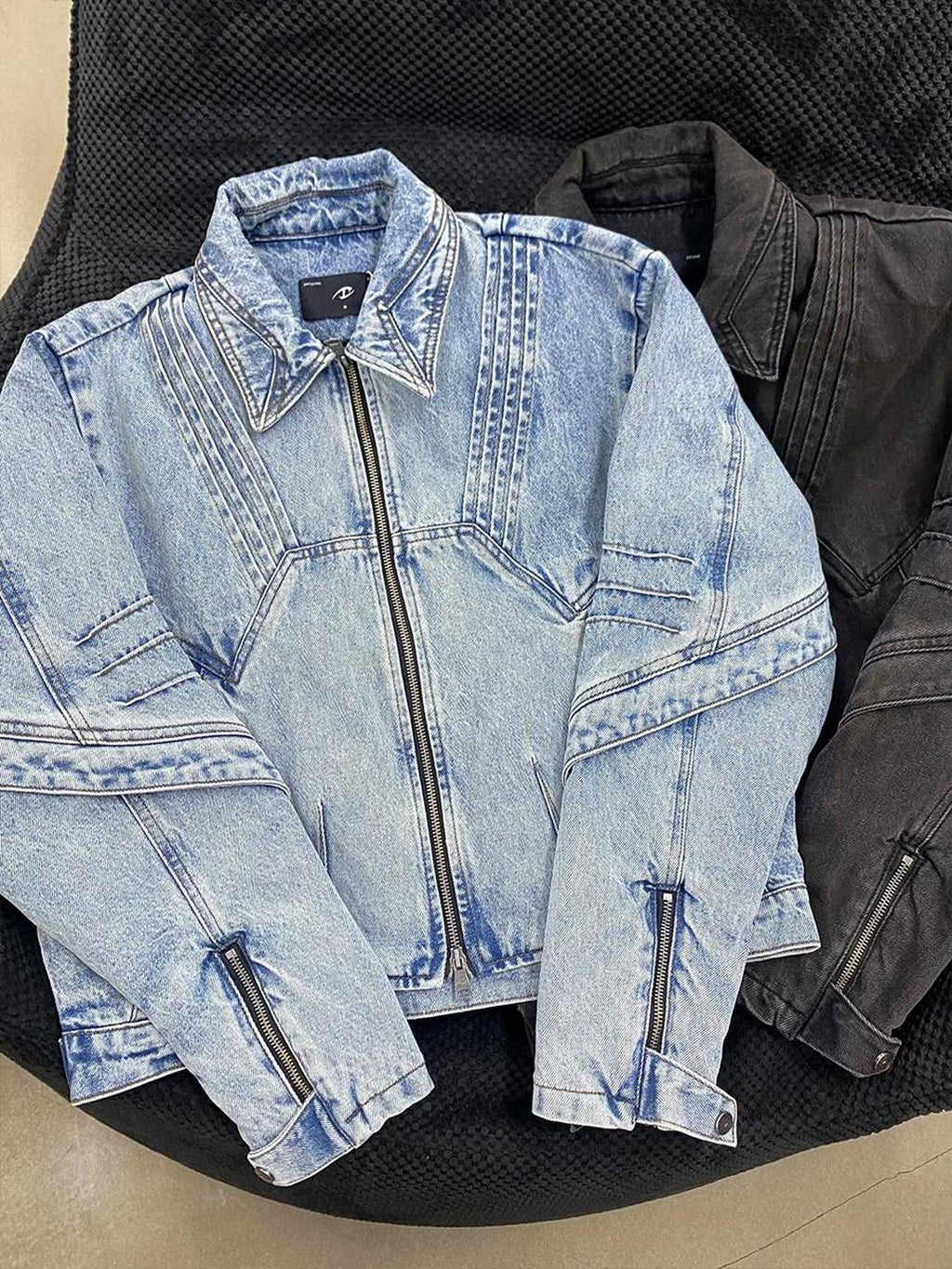 CATSSTAC Oversized Turn Down Collar Long Sleeve Youthful Blue Brown Denim Jackets