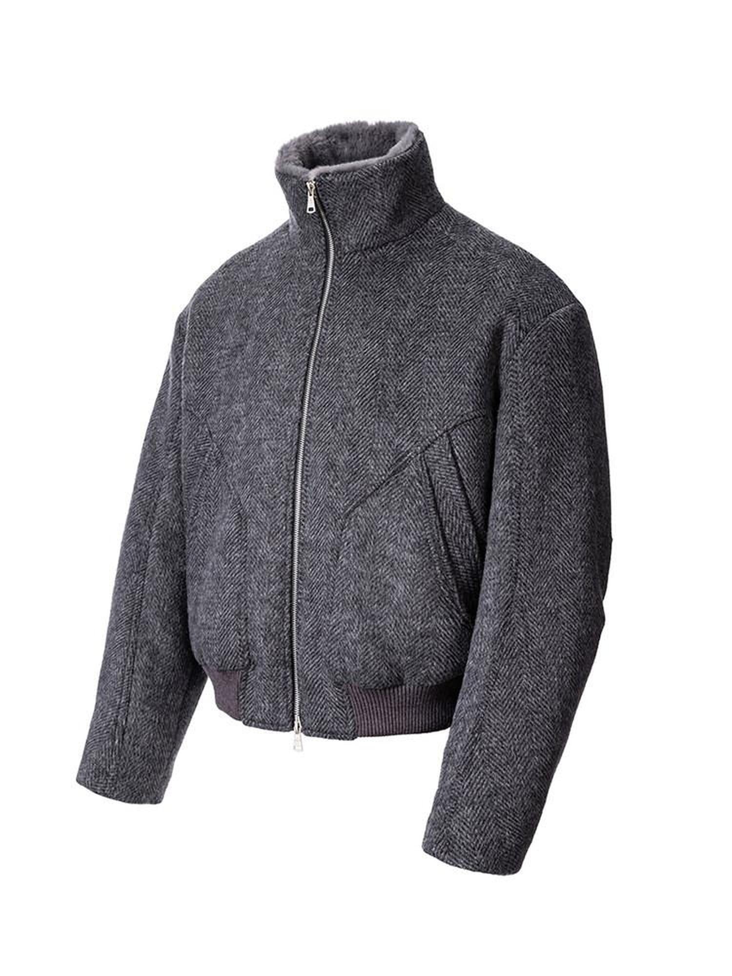 CATSSTAC Extra Warm Loose Stand Collar Casual White Duck Down Dark Gray Down Jackets