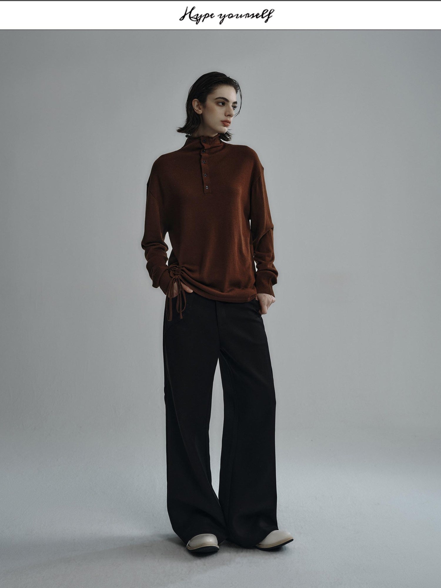 Hypeyourself Soft Wool Embroidered Oversized Casual Unisex Campus Halfneck Knit Sweaters