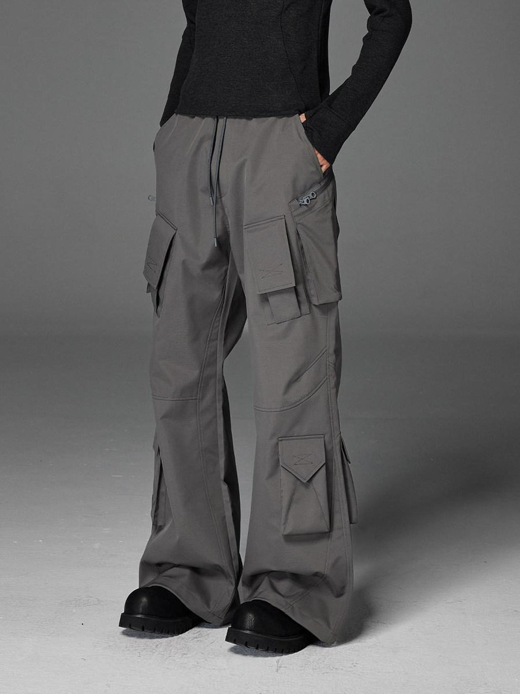 CATSSTAC Comfortable Relaxed Straight Wide Leg Casual Daily Youth Black Gray Shell Pants