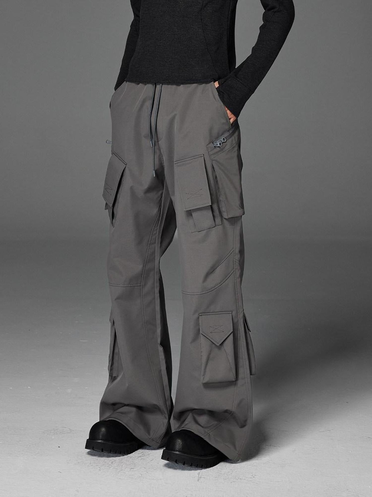 CATSSTAC Comfortable Relaxed Straight Wide Leg Casual Daily Youth Black Gray Shell Pants