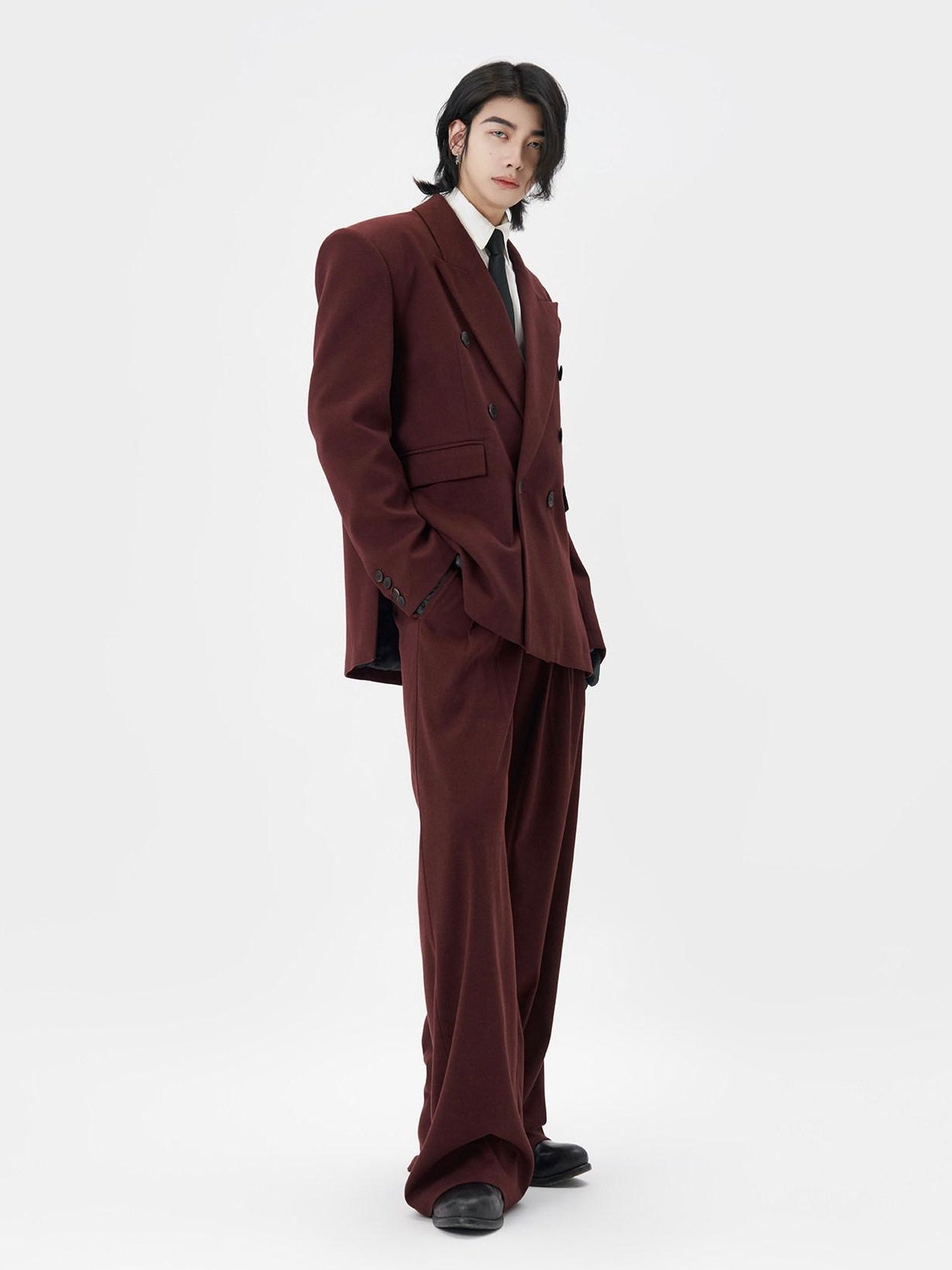 BALITONE No Iron Straight Cut Mid Rise Dark Wine Polyester Straight-Leg Casual Trousers