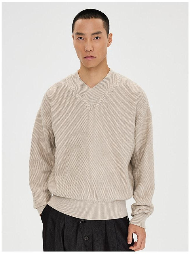 CATSSTAC Warm 3D Wheat Ear V-neck Pullover Casual Unisex Home Commuter Knitwear Sweaters