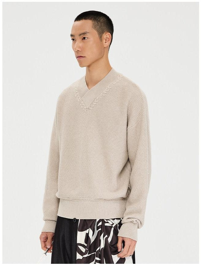 CATSSTAC Warm 3D Wheat Ear V-neck Pullover Casual Unisex Home Commuter Knitwear Sweaters