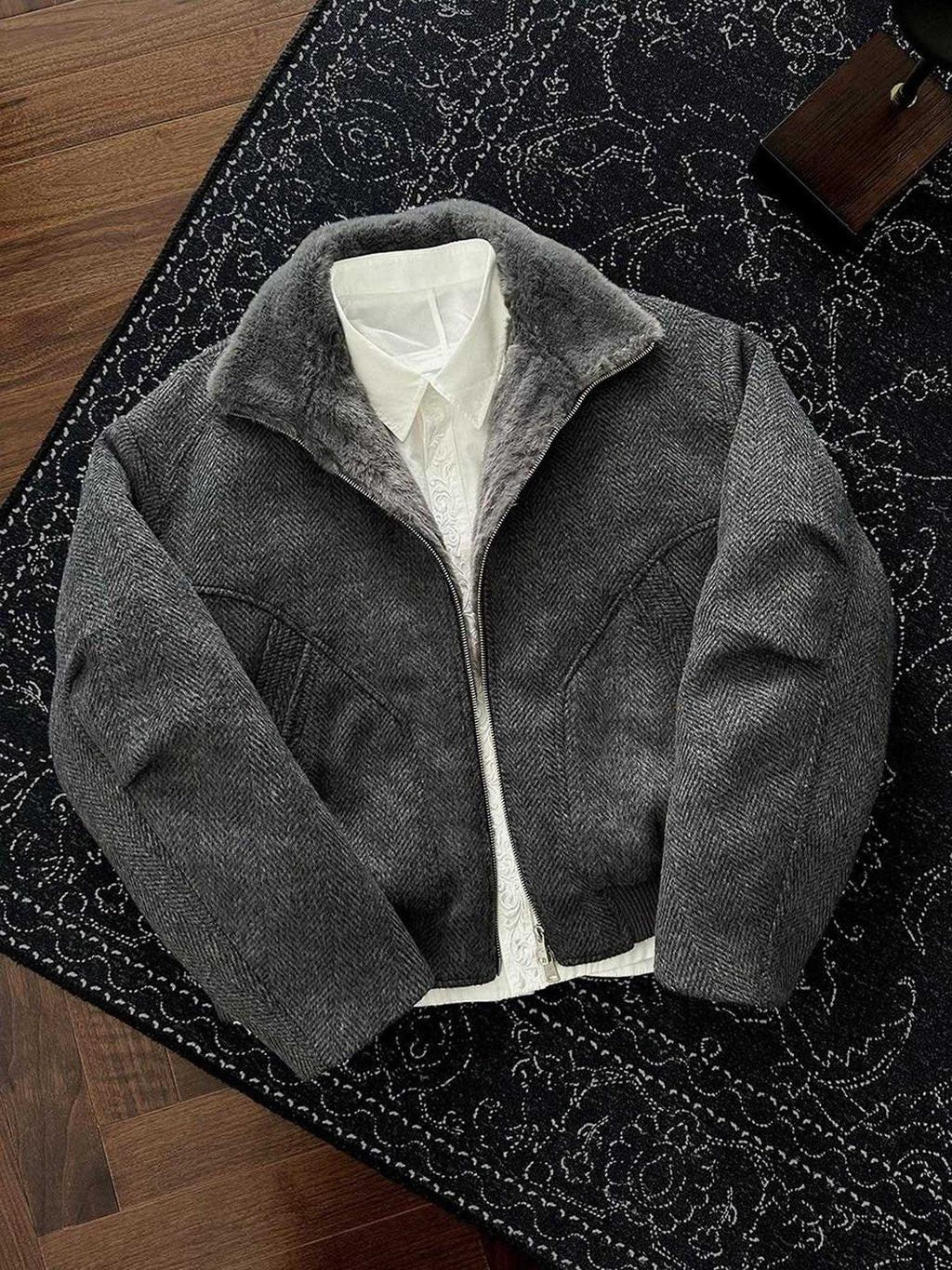 CATSSTAC Extra Warm Loose Stand Collar Casual White Duck Down Dark Gray Down Jackets