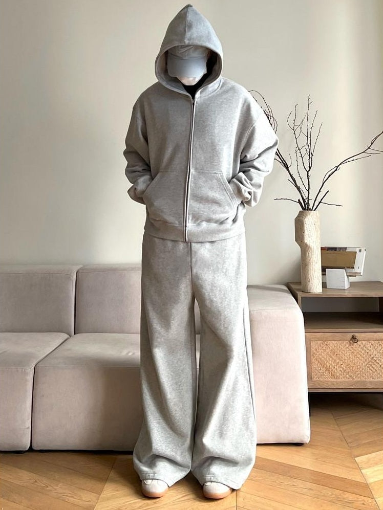 VLABMADE Cozy Brushed Fleece Relaxed Mid Rise Straight Pockets Home Cotton Sweatpants