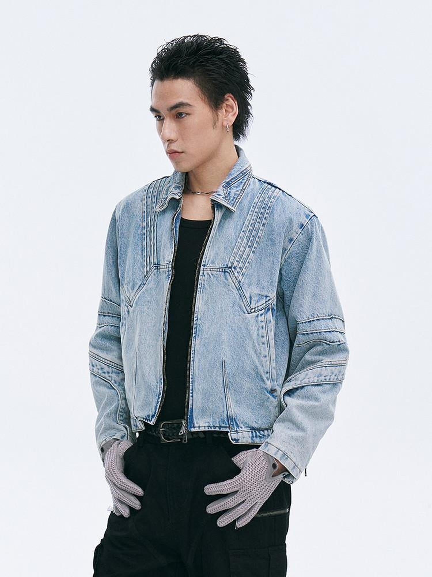 CATSSTAC Oversized Turn Down Collar Long Sleeve Youthful Blue Brown Denim Jackets