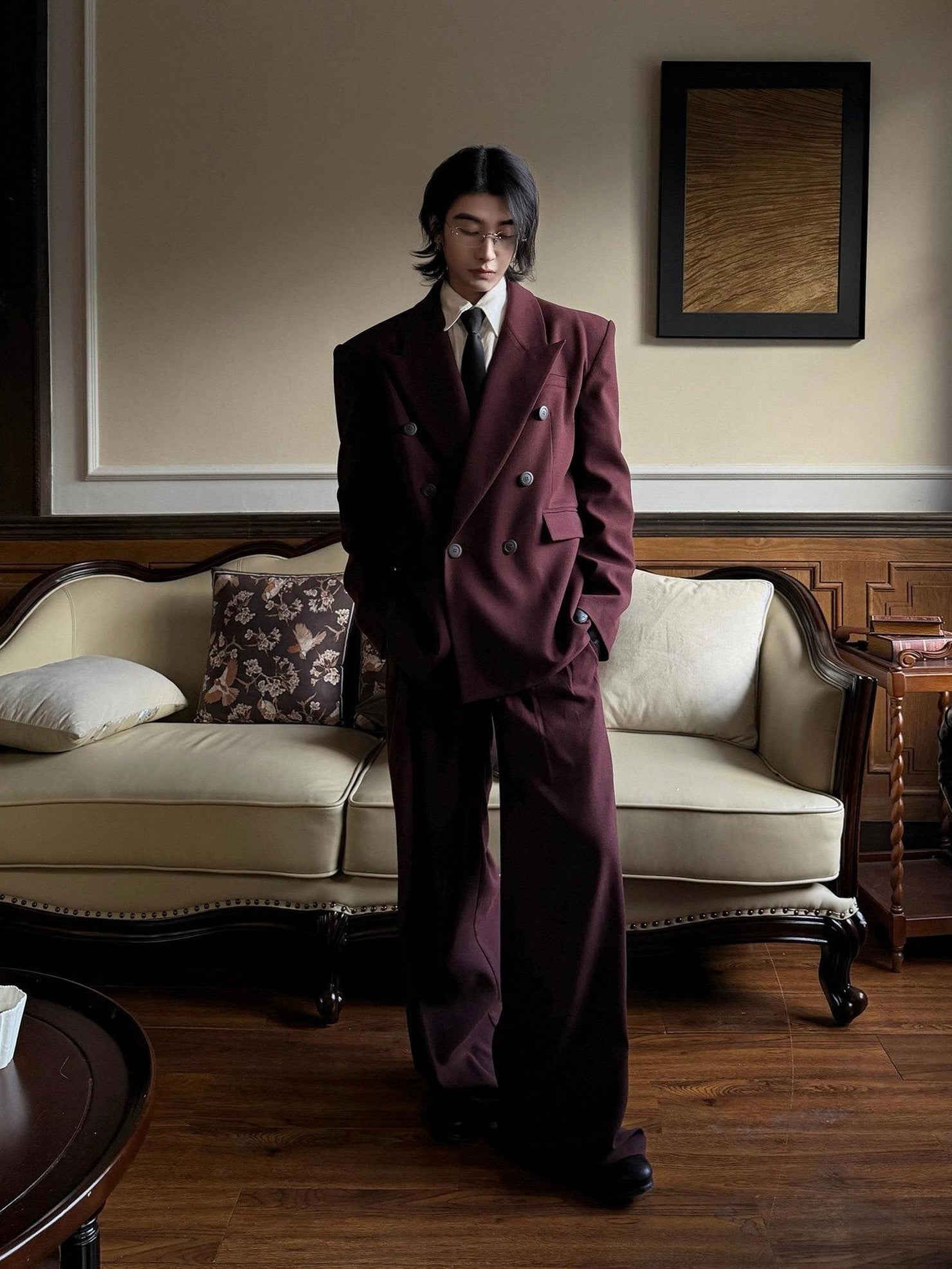 BALITONE No Iron Straight Cut Mid Rise Dark Wine Polyester Straight-Leg Casual Trousers