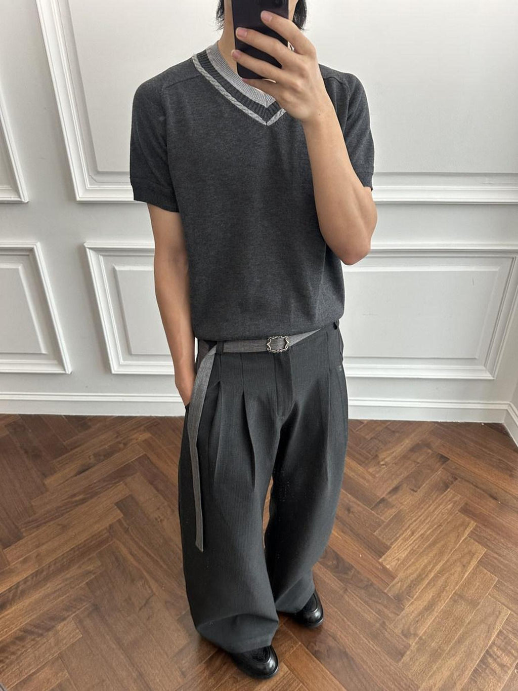 CATSSTAC Detachable Design Relaxed Loose Fit Casual Youth Dark Gray Ash Wide Leg Pants