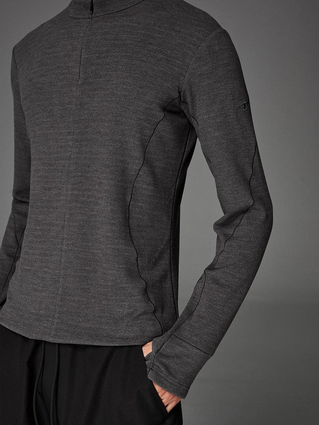 CATSSTAC Thermal Zip Stand Collar Oversized Casual Unisex Black Grey Long Sleeve T-Shirts