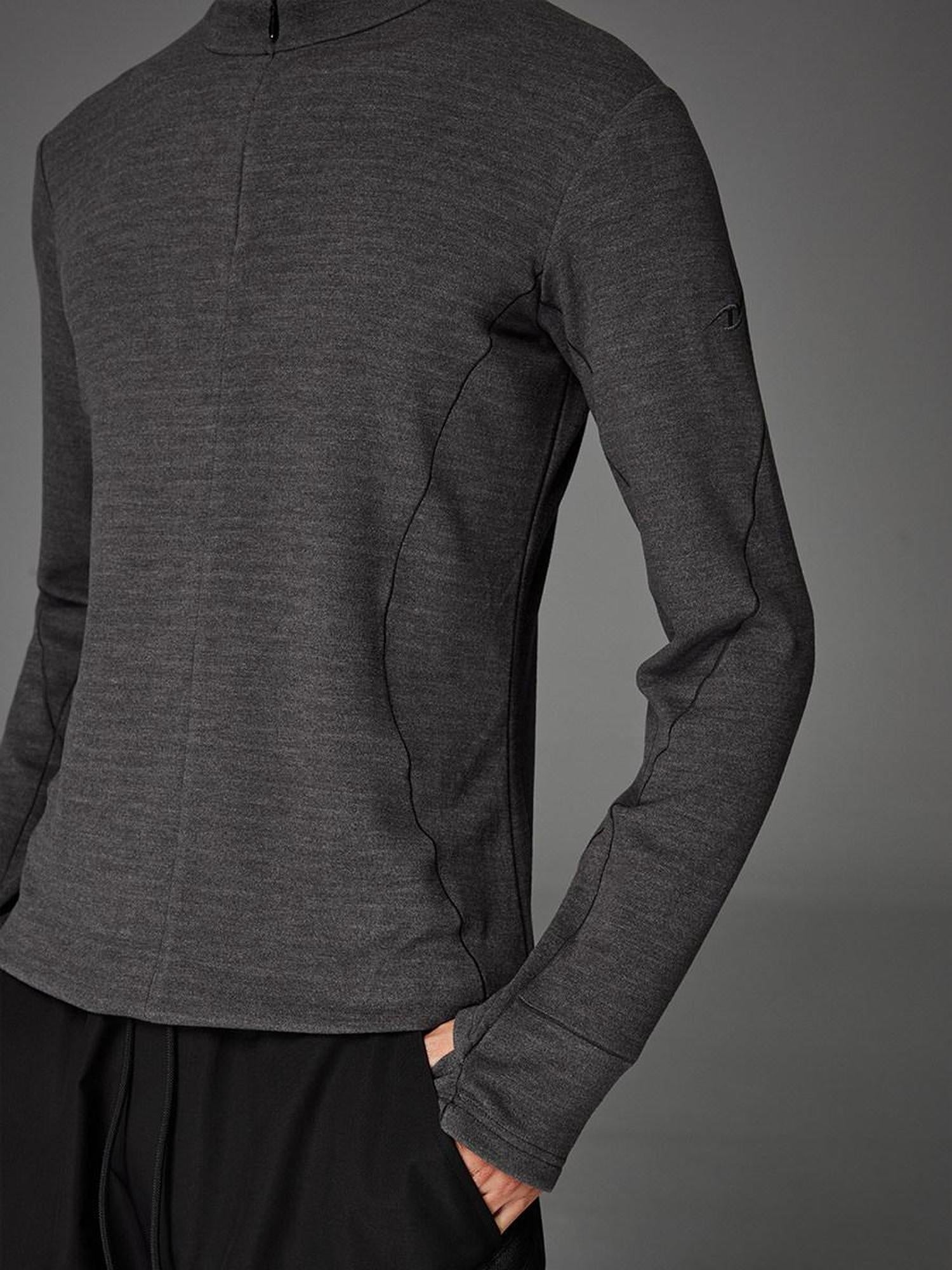 CATSSTAC Thermal Zip Stand Collar Oversized Casual Unisex Black Grey Long Sleeve T-Shirts