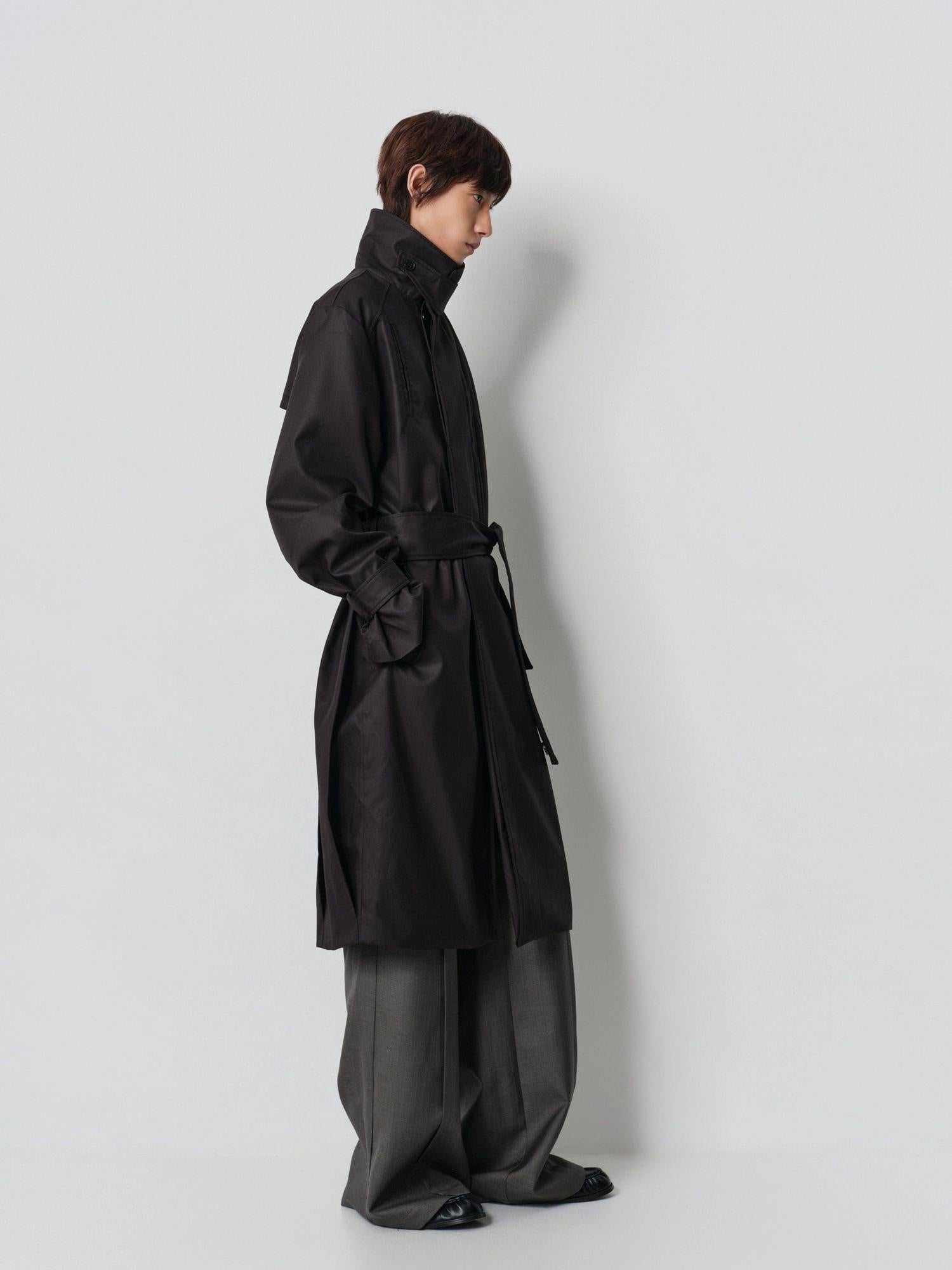 4JUNKS Thin Cotton Blend Stand Collar Single Breasted Cool Unisex Black Long Coats