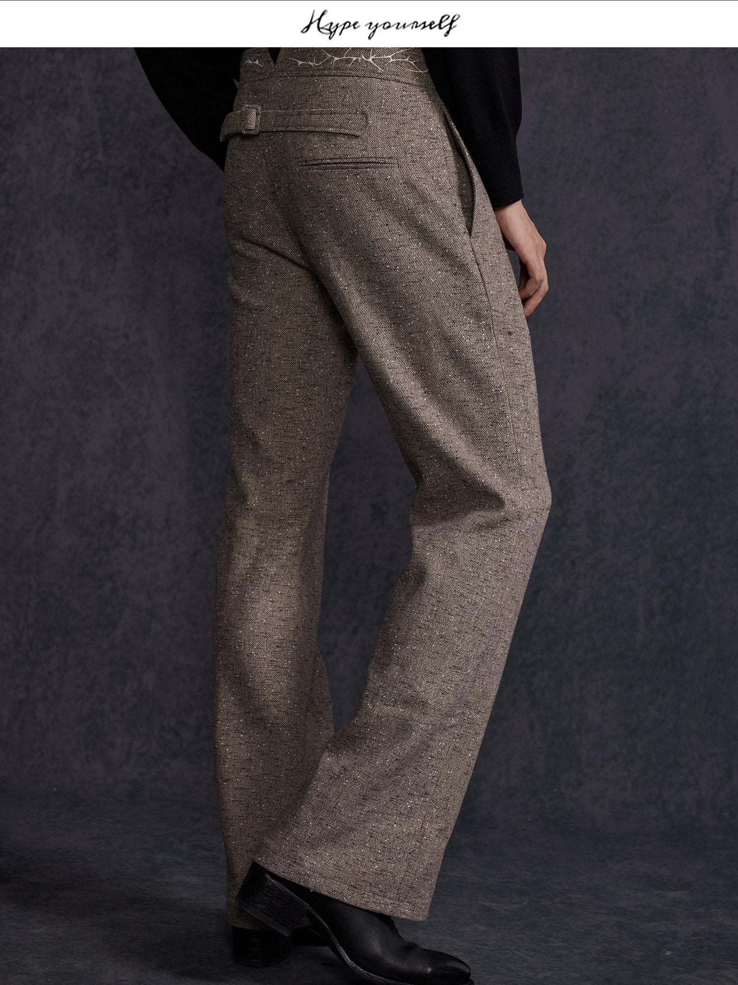 Hypeyourself Stylish Slim Fit Casual Business Workwear Urban Printed Brown Black Flared Pants