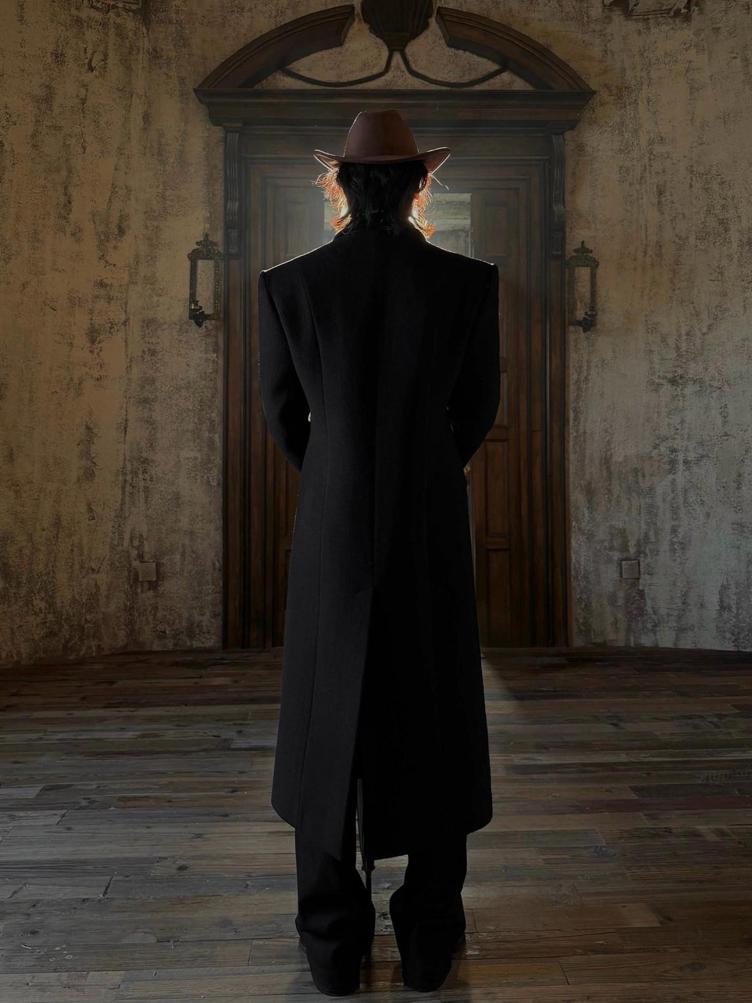 BALITONE Warm Wool Blend Embroidered Button Slim Long Unisex Urban Black Lapel Overcoats