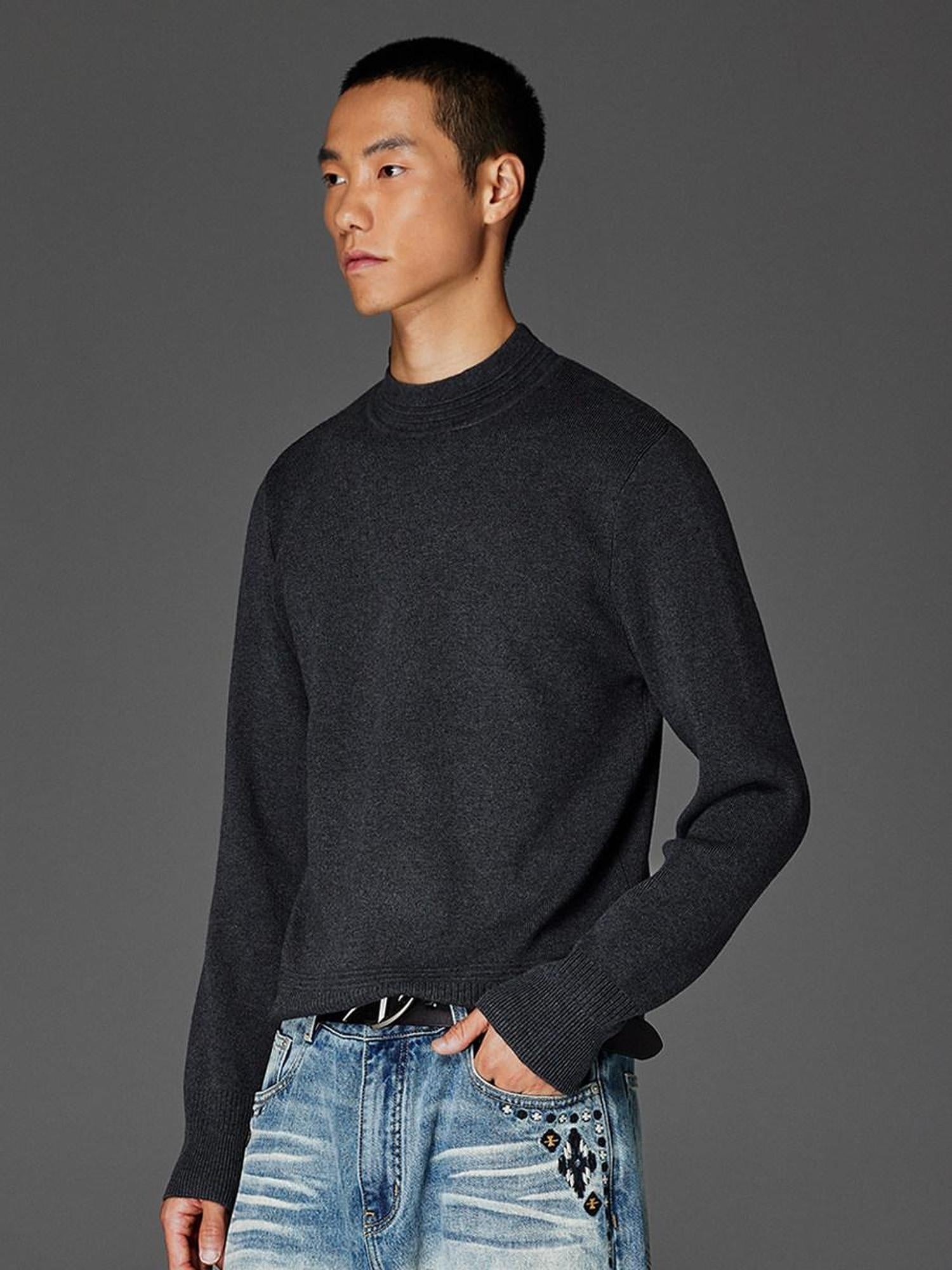 CATSSTAC Soft Loose Mock Neck Warm Casual Unisex Knit Black Gray Sweaters