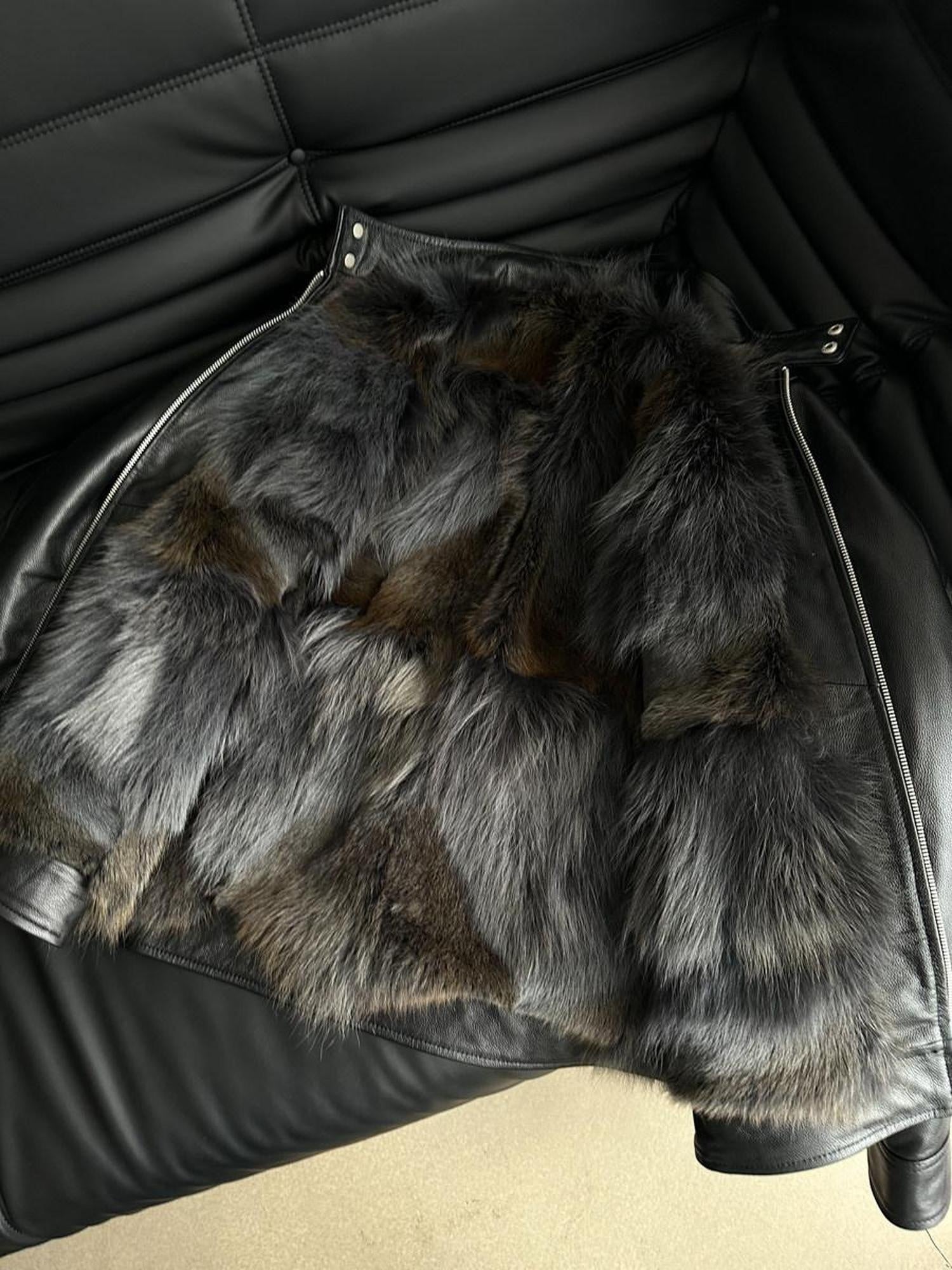 CATSSTAC Black Faux Fur Stand Collar Youthful Regular Fit Casual Leather Jackets