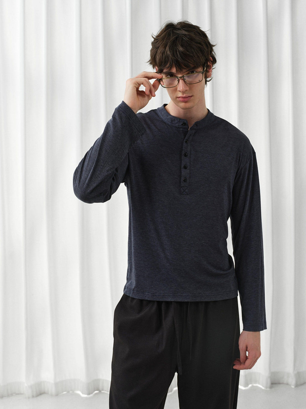 VLABMADE Wrinkle Free Lyocell Wool Relaxed Henley Unisex Citywalk Long Sleeve T-Shirts