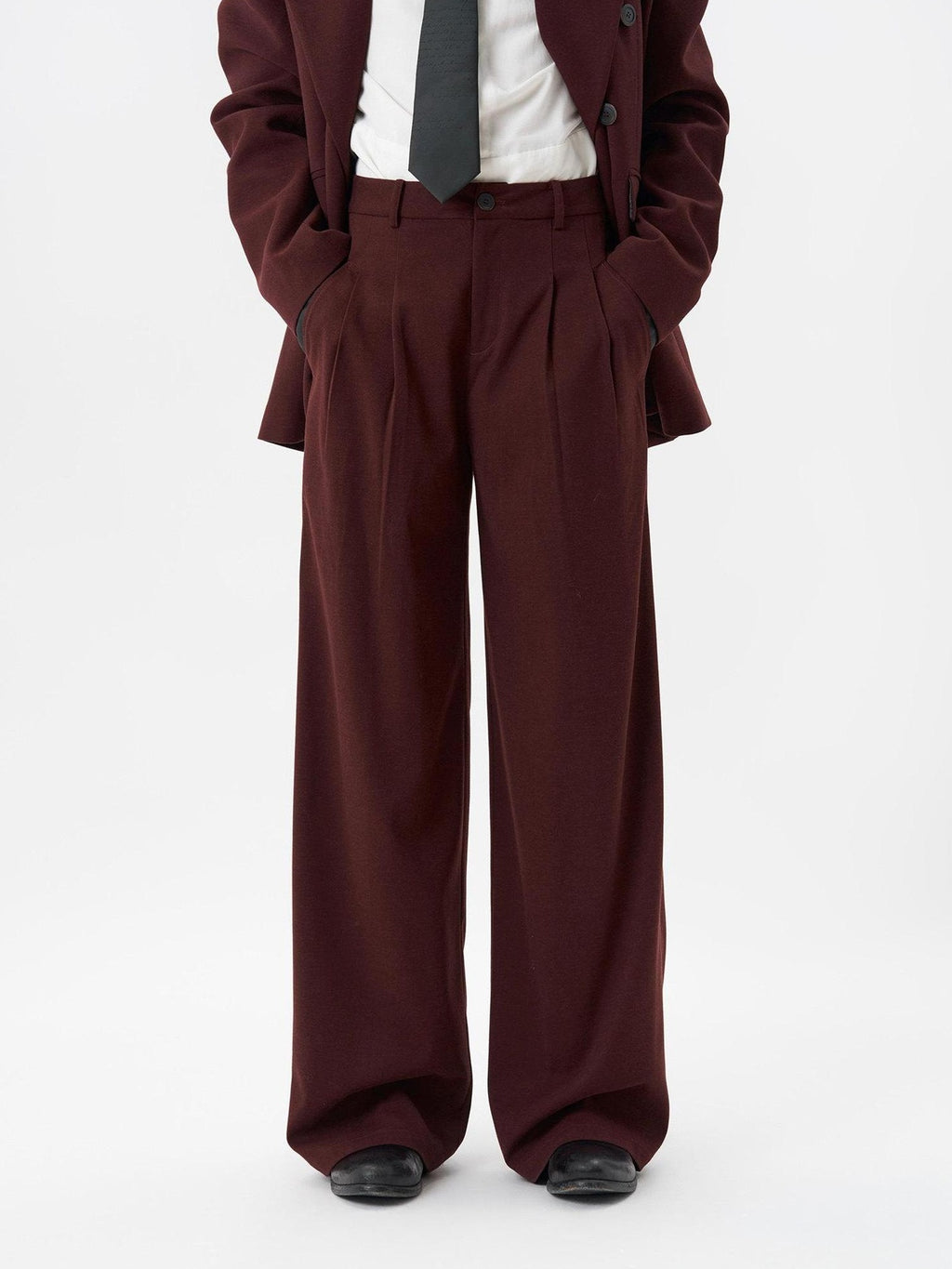 BALITONE No Iron Straight Cut Mid Rise Dark Wine Polyester Straight-Leg Casual Trousers