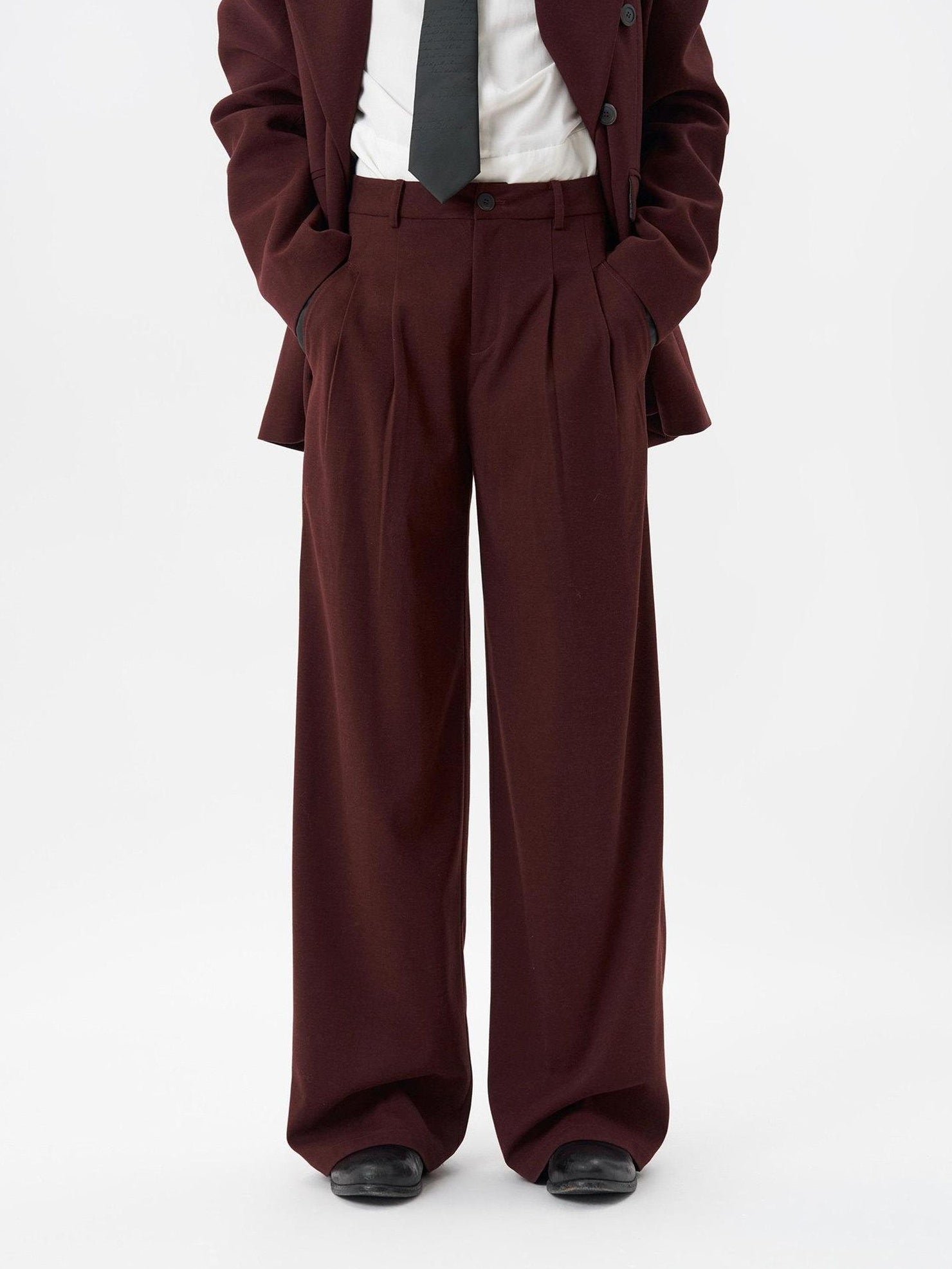 BALITONE No Iron Straight Cut Mid Rise Dark Wine Polyester Straight-Leg Casual Trousers