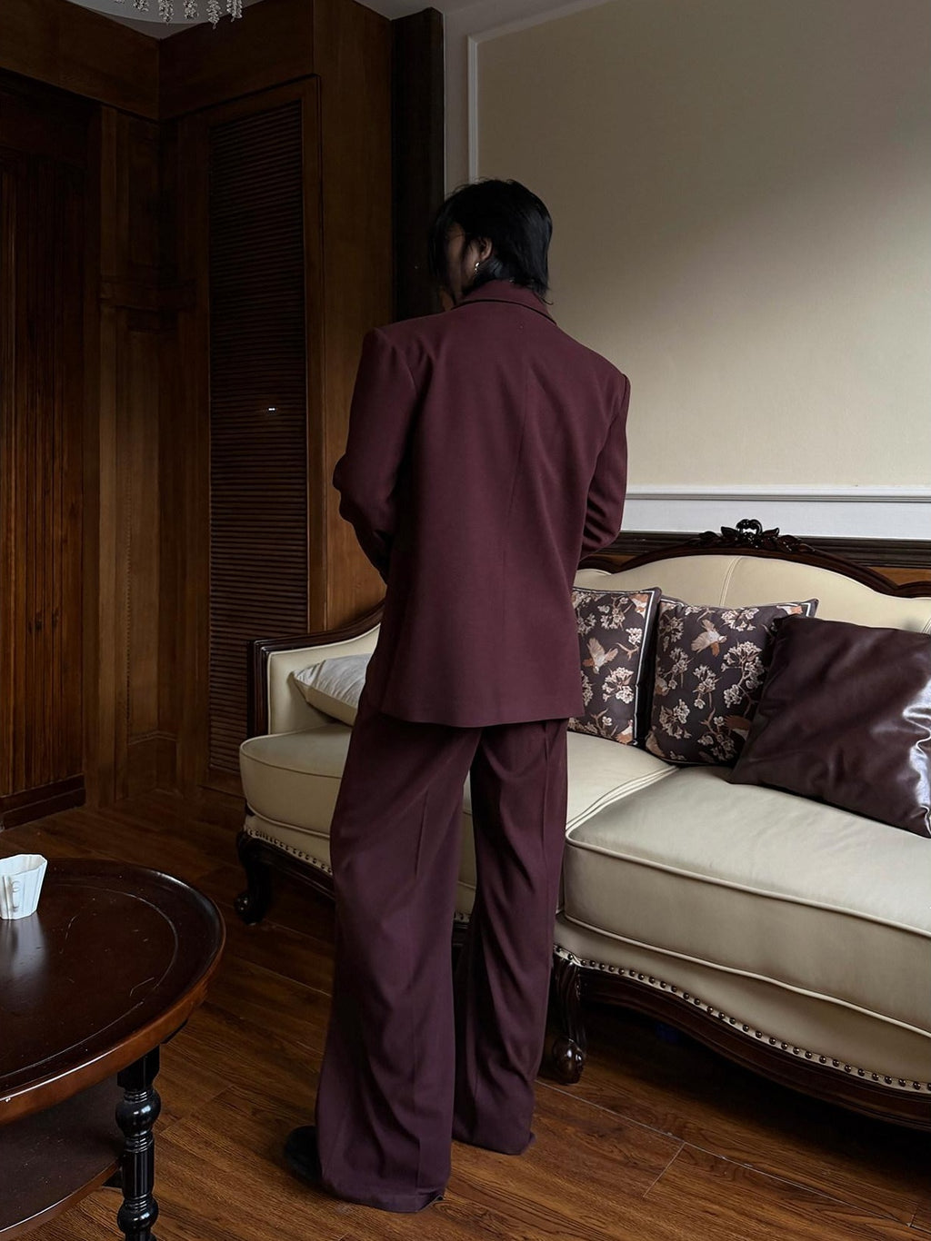 BALITONE No Iron Straight Cut Mid Rise Dark Wine Polyester Straight-Leg Casual Trousers