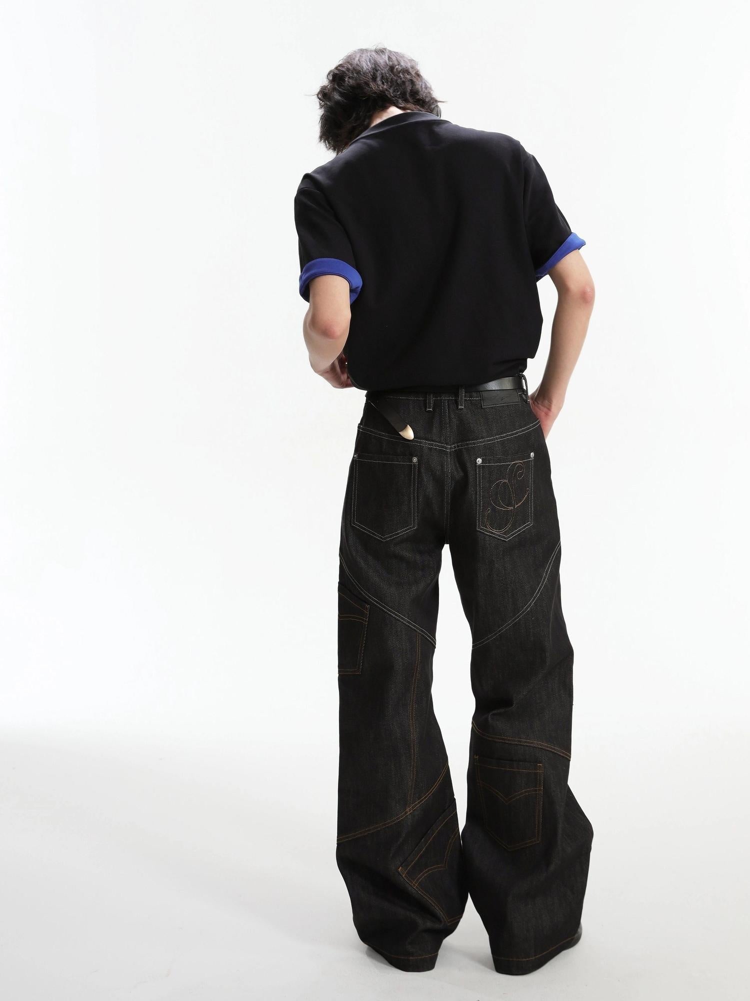 4JUNKS Wrinkle Free Breathable Relaxed Straight Midrise Casual Raw Denim Straight Pants