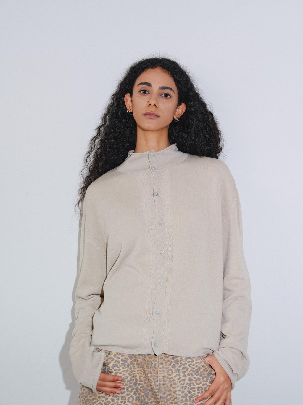 VLABMADE Soft Linen Blend Loose Fit Rolled Hem Unisex Cropped Knit Button Cardigans