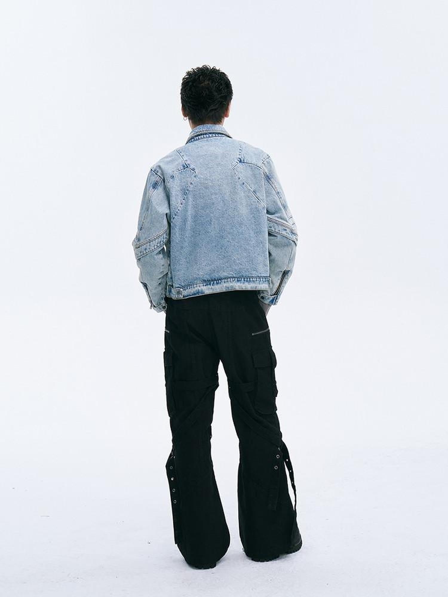 CATSSTAC Oversized Turn Down Collar Long Sleeve Youthful Blue Brown Denim Jackets