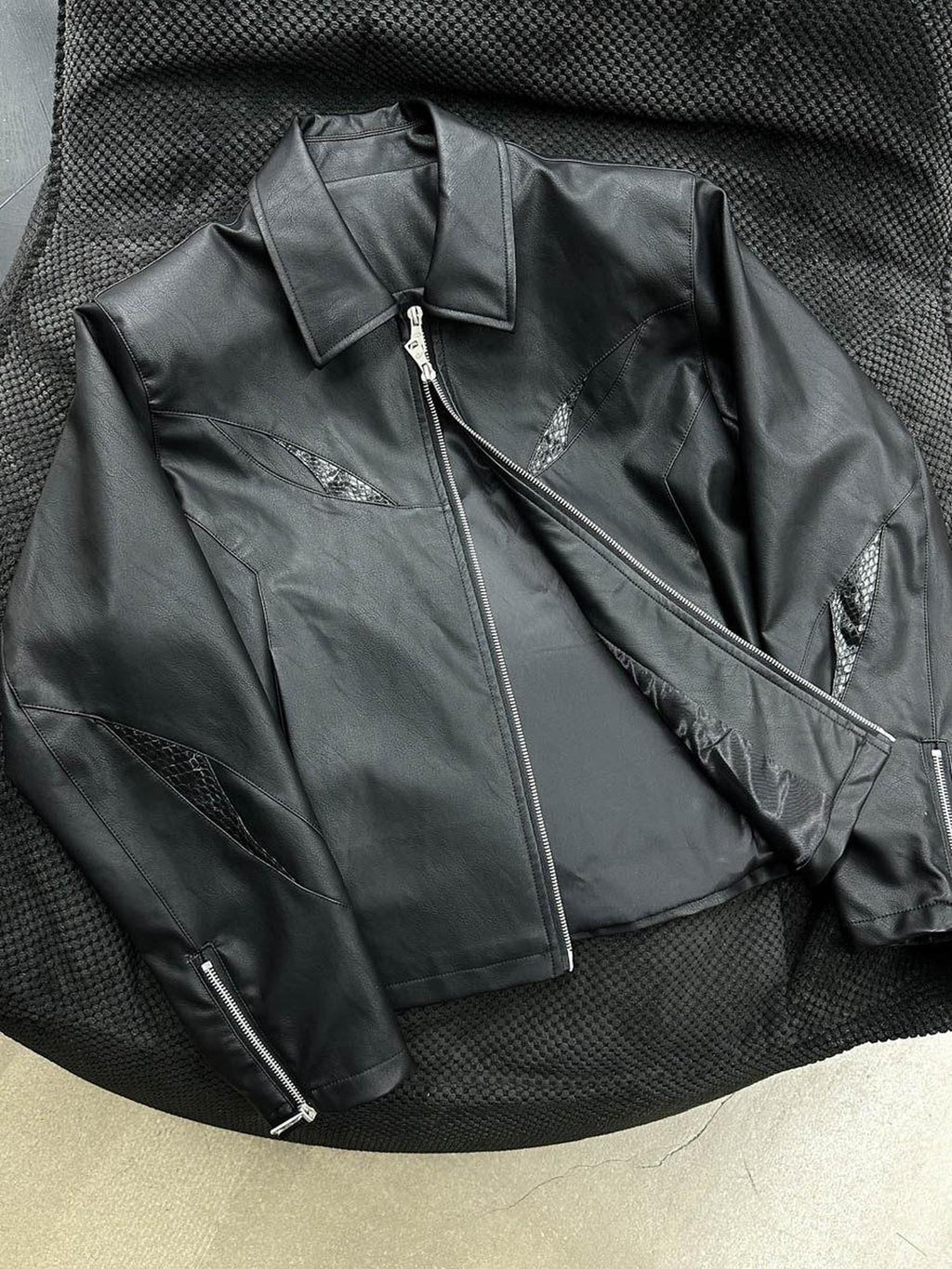 CATSSTAC Genuine Leather Oversized Lapel Collar Youthful Trendy Black Leather Jackets