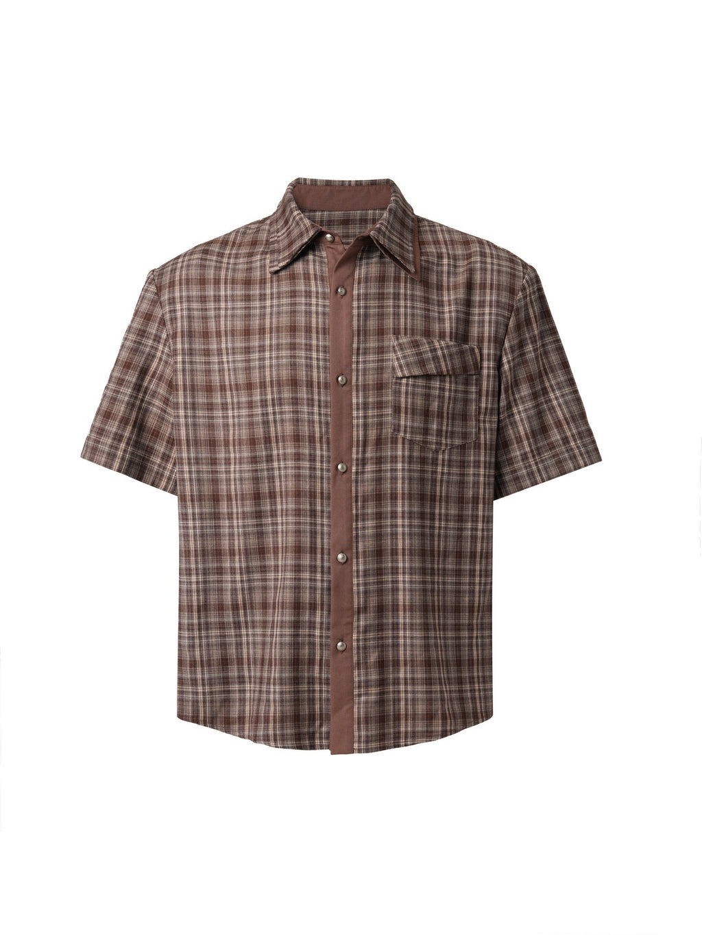 BALITONE_Wrinkle_Free_Loose_Fit_Patchwork_Plaid_Collared_Unisex_Short_Sleeve_Shirts_MISSTT