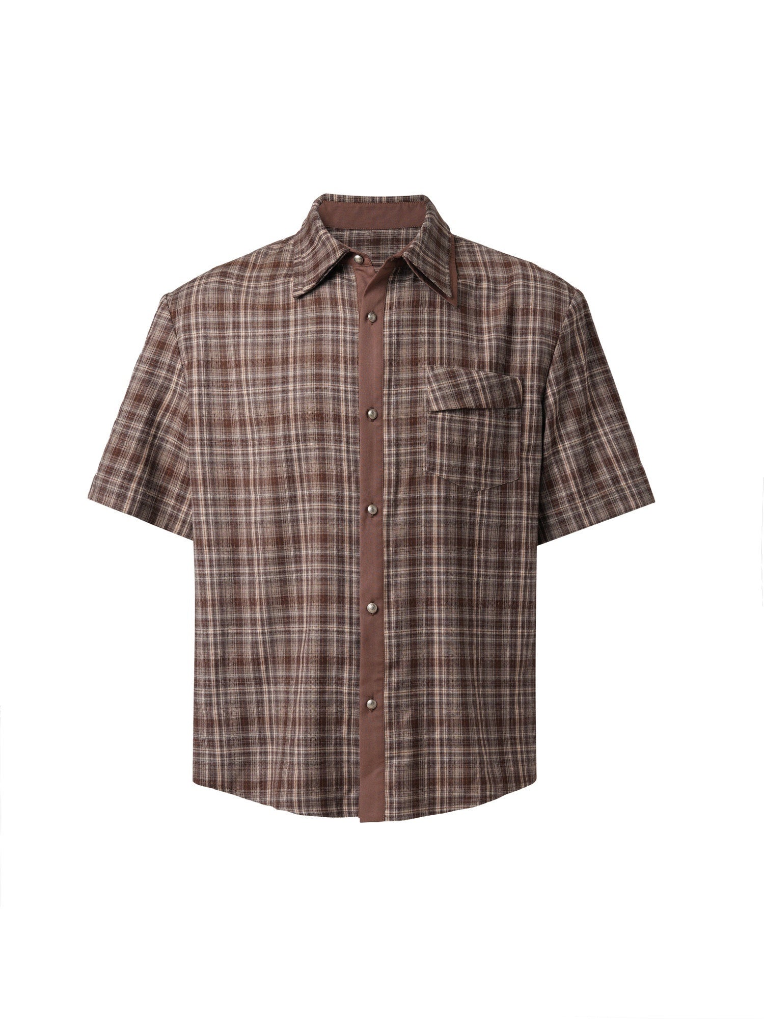 BALITONE_Wrinkle_Free_Loose_Fit_Patchwork_Plaid_Collared_Unisex_Short_Sleeve_Shirts_MISSTT