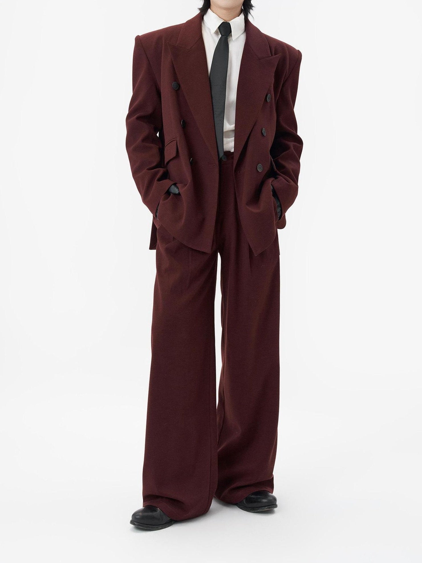 BALITONE No Iron Straight Cut Mid Rise Dark Wine Polyester Straight-Leg Casual Trousers