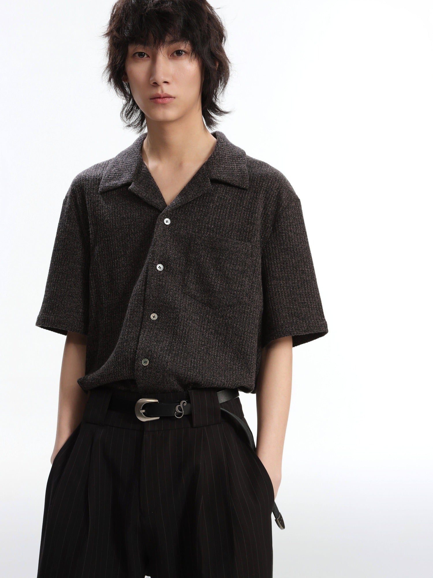4JUNKS Durable Loose Cuban Collar Button Short Sleeve Unisex Casual Polyester Shirts