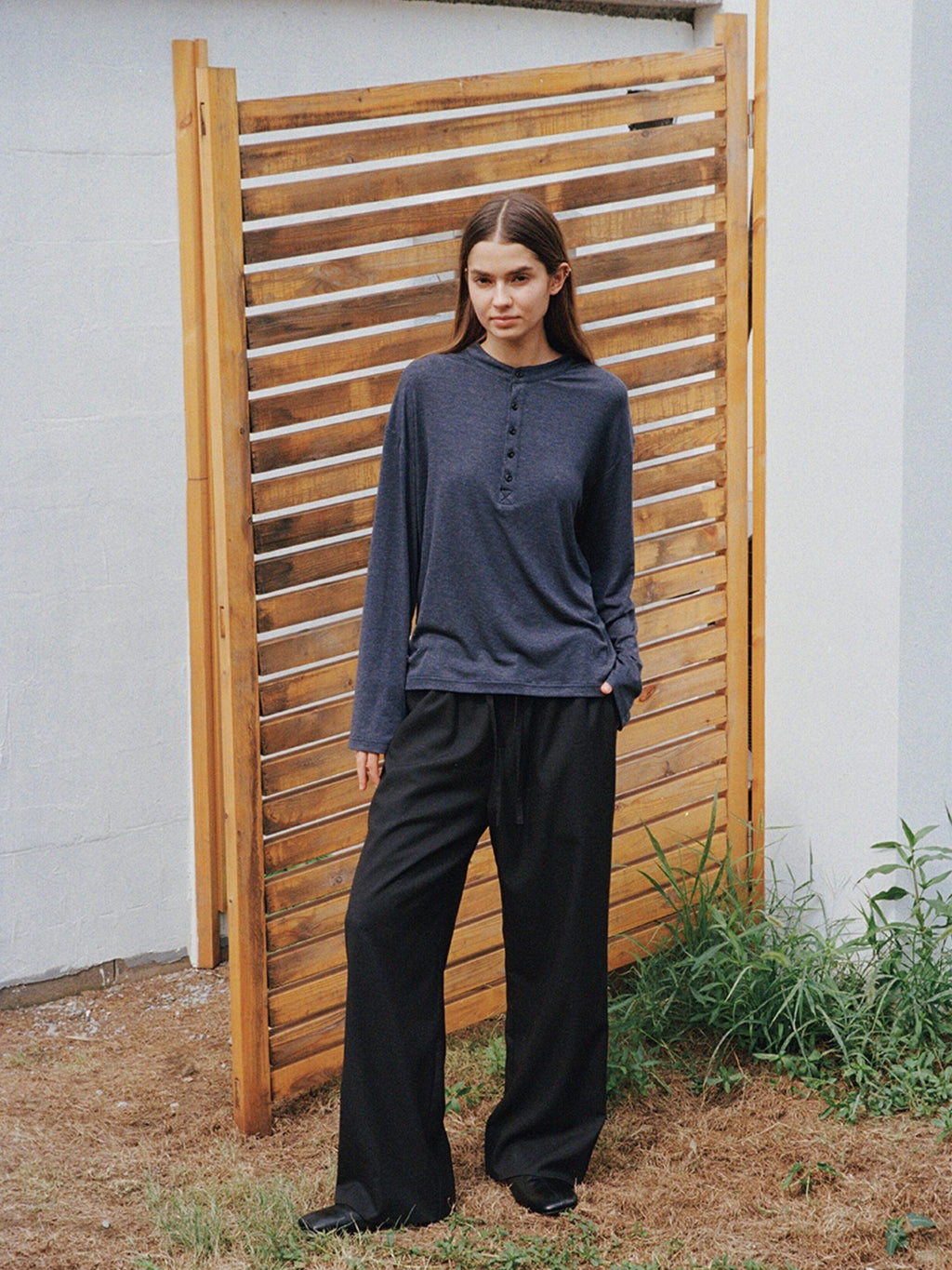 VLABMADE Wrinkle Free Lyocell Wool Relaxed Henley Unisex Citywalk Long Sleeve T-Shirts